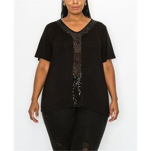 COIN 1804 Womens Sequined Inseet Embellished T-Shirt, Black, NWT